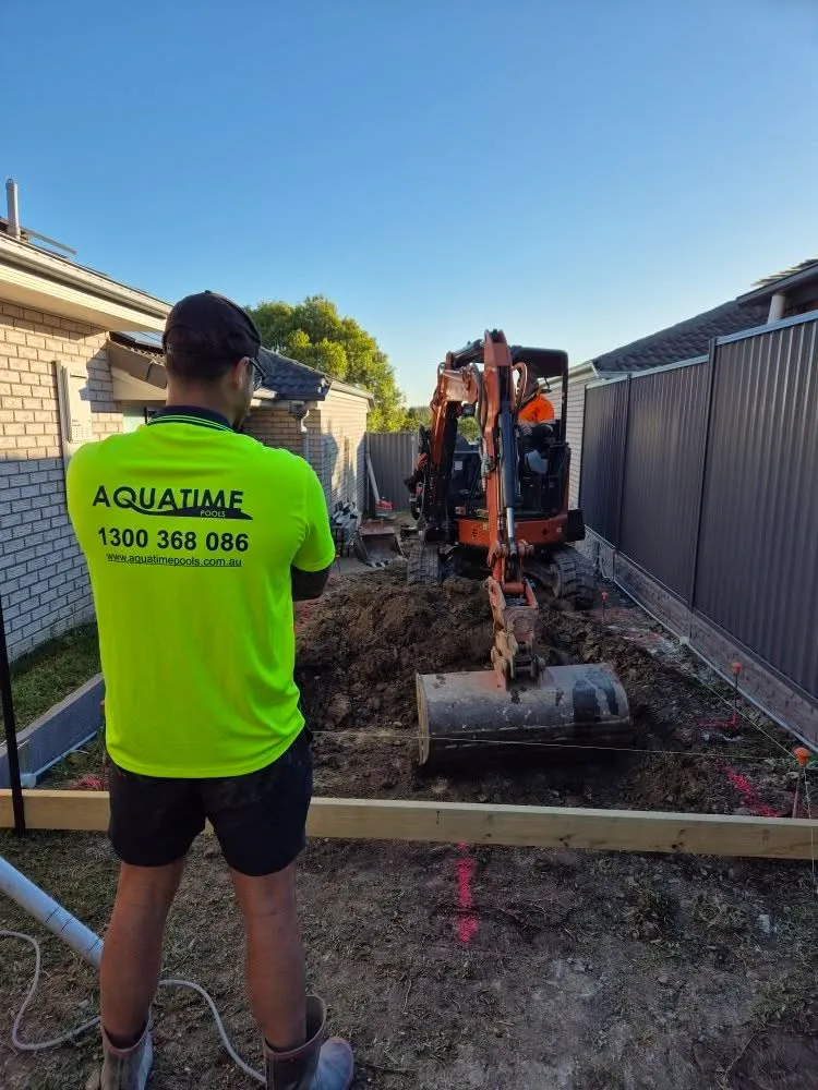 Aquatime Pools crew excavating a pool site